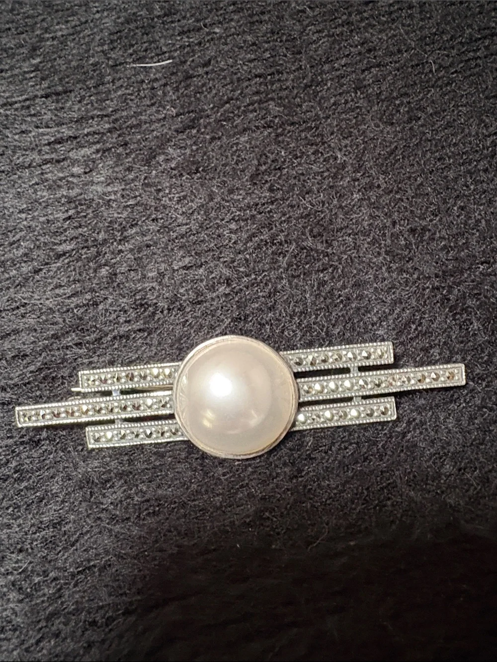 Vintage Judith Jack Sterling Silver Pearl Art Deco Brooch - White